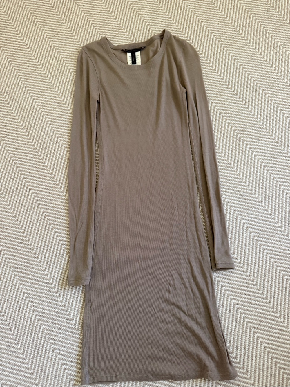 BCBGMaxAzria Taupe Long Sleeve Slim Tee Dress